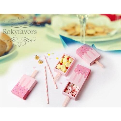 FREE SHIPPING 50PCS Ice Cream Candy Boxes Lollipop Boxes Baby Shower Baptism Favors Candy Holder Kids Birthday Sweet Boxes Ideas