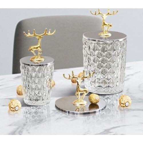 Elk Crystal Glass Candy Jar with Lid Nordic Clear Snacks Jewelry Bottles Toothpick Containers Sealed Tea Coffee Storage Tank