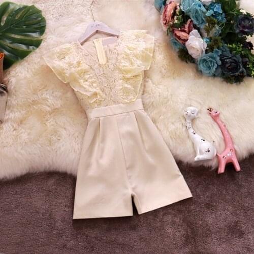 Fashion Women Lady Lace v-neck Bodysuit Elegant Ruffles Leotard Summer Sleeveless Evening Party Club Romper Streetwear casual