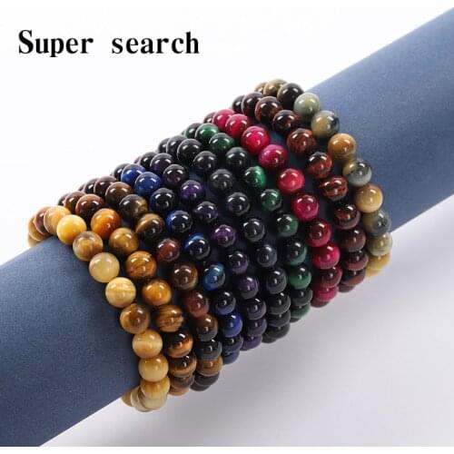 High Quality Blue Yellow Rose Red Golden Green Tiger Eye Buddha Bracelets Natural Stone Round Beads Elasticity Rope Men Women