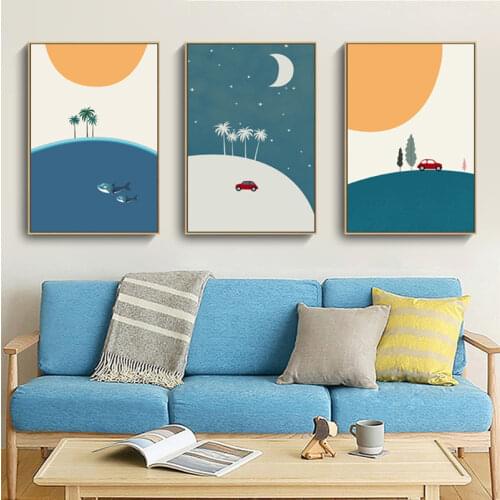 Childrens Room Decoration Painting Nordic Cartoon Geometric Color Block Mural Creative Core Baby Bedroom Frameless