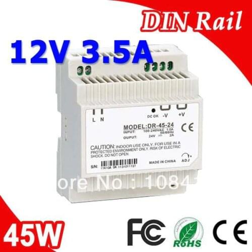DR-45-12 LED Din Rail mounted Power Supply Transformer 110V 220V AC to DC 12V 3.5A 45W Output