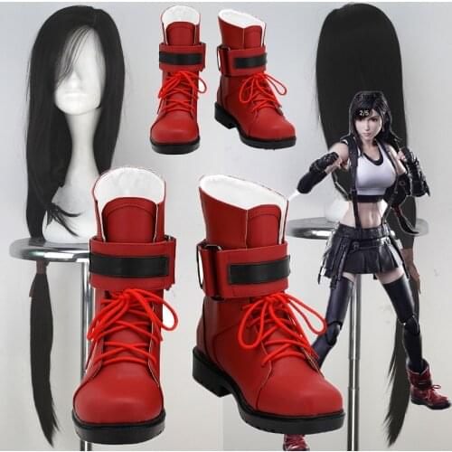 Final Fantasy VII Remake Tifa Lockhart Cosplay Boots Red Faux Leather Shoes Women Girls Final Fantasy Noctis Lucis Caelum Wigs