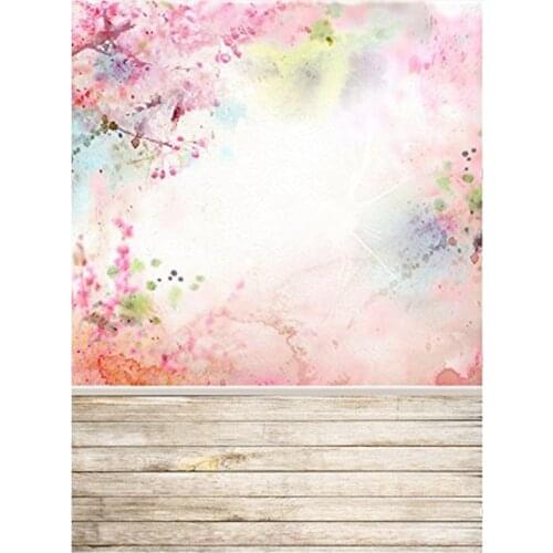 FULL-3X5ft Photography Backdrop Pink Flowers Wood Floor Photo Background For Wedding Baby Birthday Party Studio Props 0.9X1.5M