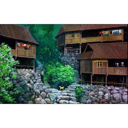 Custom photo mural 3d wallpaper Oil painting landscape of Chinese minority mountain village living room wallpaper for walls 3 d