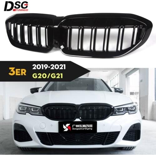 Gloss Black 2-Slat Replacement ABS Front Bumper Kidney Grille for BMW 3 Series 2019-? G20 Sedan G21 Touring Highly Fitment