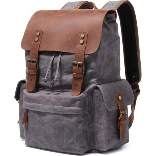 Hot Selling Mens Computer Backpack European And American-Style Retro Crazy Horse Leather Backpack Canvas Backpack MENS Bag Cus