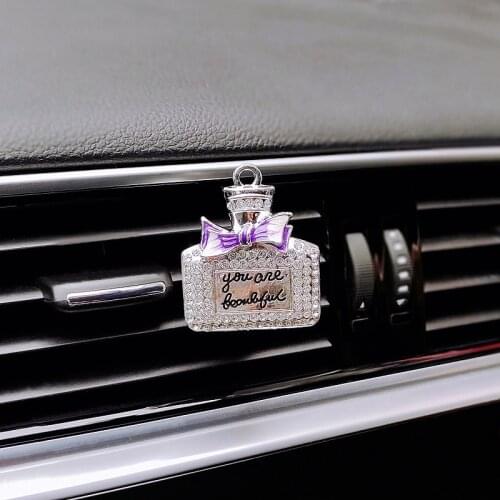 Inlay Rhinestone Bowknot Perfume Bottle Car Perfume Air Freshener Diamond Bowknot Scent Bottle Car Accessories Interior Woman