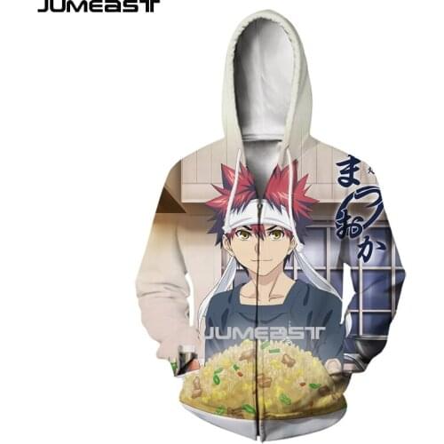Jumeast Brand Men Women 3D Printed Anime Food Wars Long Sleeve Jacket Sport Pullover Fashion Spring Zipper Hoodies
