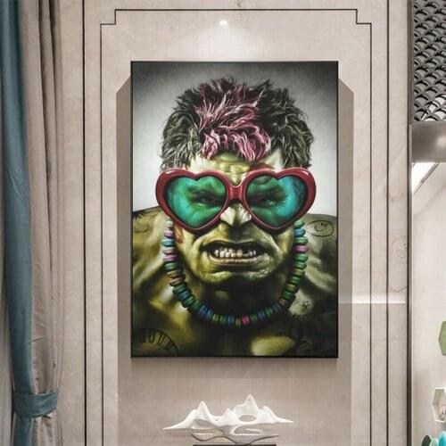 Comic Marvel Superhero Hulk with Glasses Canvas Painting Posters and Prints Wall Art Picture for Kids Room Home Decoration