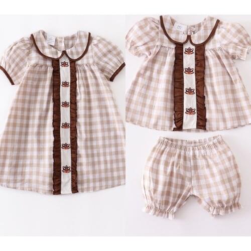 Girlymax Thanksgiving Baby Girls Turkey Plaid Shorts Set Short Sleeve Dress Woven Family Look Sisters Wear Kids Clothing