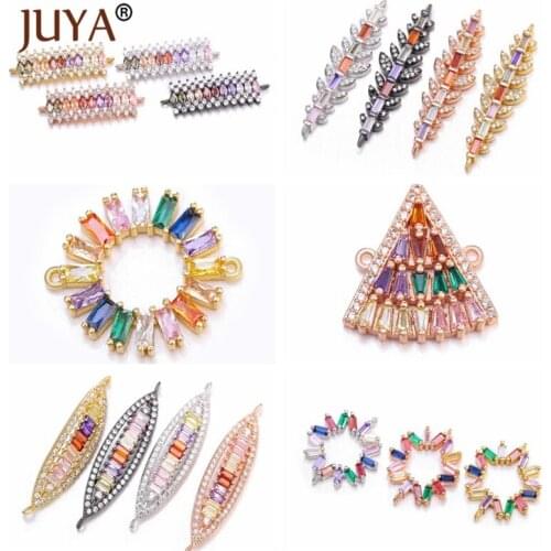 JUYA 6 Styles Choice Colorful Luxury Rainbow Round/Long Bar Shape Crystal Charm Connectors For Women Girls DIY Fashion Jewelry