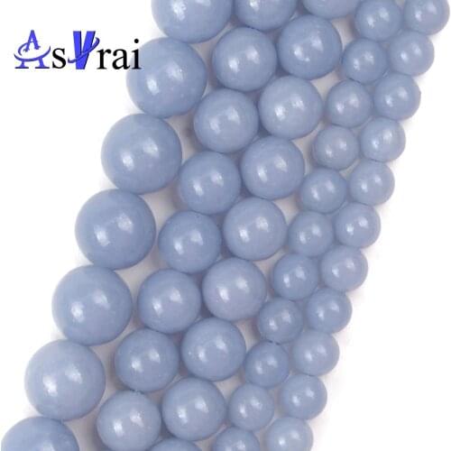 High Quality Genuine Natural Blue Angelite Stone Beads 6 8 10mm Round Loose Spacer Beads For Jewelry Making DIY Bracelet Neck