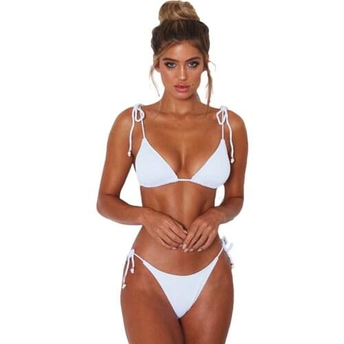 Two Piece Women Bikini Swimwear Sexy Triangle Thong Solid Color Push Up Female Swimsuits Beach Lace-up Woman Biquini Set