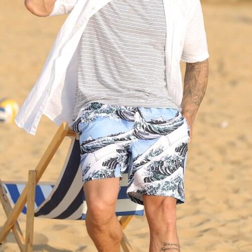 Trend waves pringting summer beach shorts new 2018 summer vacation men swimwear sunga swimsuit bathing suit sports fitness short