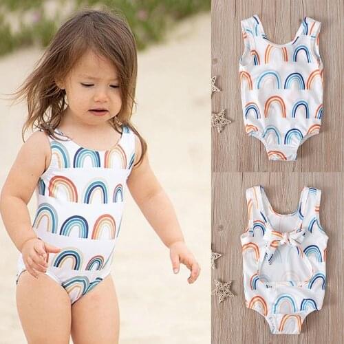 Summer Vogue Baby Kids Girls Rainbow Print Strap Ruffle One Piece Swimwear Swimsuit New Style Baby Girl Swimsuit Baby Clothes#l