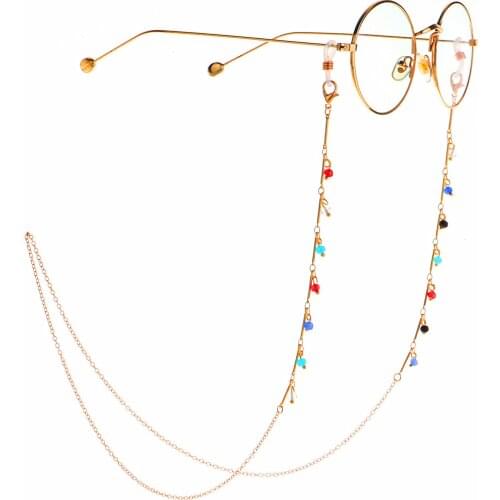 Hot Fashion simple colorful crystal handmade chain glasses rope anti-loss metal glasses chain