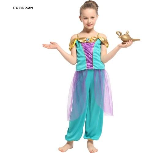 M-XL Girls Aladdins lamp Jasmine Princess Cosplay Kids Children Halloween Arabian Costume Carnival Purim Stage play party dress
