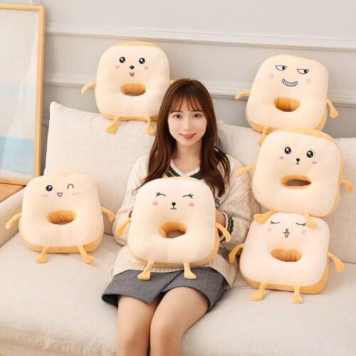 Lovely Multifunctional Nap Pillow Toast Bread Stuffed Cartoon Plush Toy Soft Chair Cushion Office Sleep Pillow