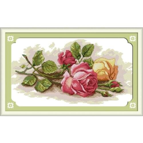 Watercolor rose handmade sewing kit 11CT 14CT cross stitch kit white cloth sewing China wholesale embroidery paintings