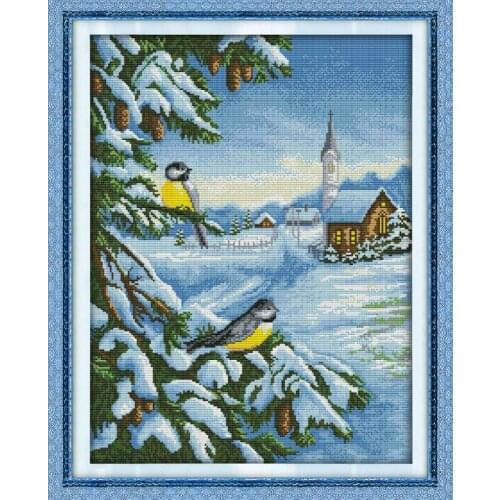Everlasting Love Snow Bird Chinese Cross Stitch Kits Ecological Cotton Stamped 11CT 14CT DIY Gift New Year Decorations For Home