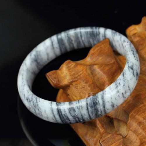 Natural Chinese Blue and White Jade Hand Carved Wide Band Bracelet Fashion Boutique Jewelry Mens and Womens Wood GrainBracelet