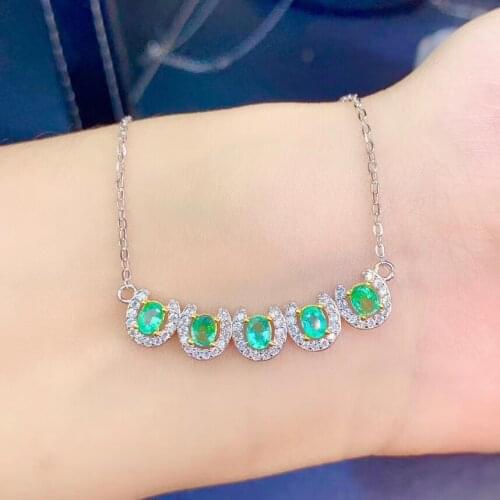 Natural green emerald stone Necklace natural gemstone Pendant Necklace S925 silver trendy lovely smiling woman party Jewelry