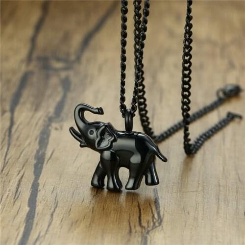ZORCVENS New Black Stainless Steel Elephant Pendant Necklace for Man Jewelry Gift