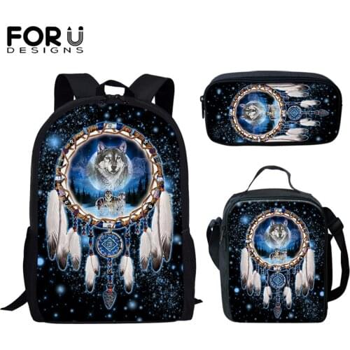 FORUDESIGNS New Arrival School Backpack 3pcs Set 3D Wolf Printing Large Capacity Student Daypack Casual Knapsack Escolar Mochila