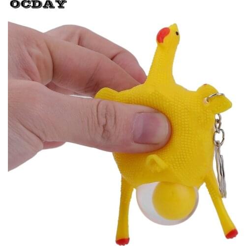 OCDAY Novelty Squeeze Laying Egg Hens Chicken Toys Vent Chicken Whole Egg Funny Toy with Keychain Anti-stress Prank Toy for Kids