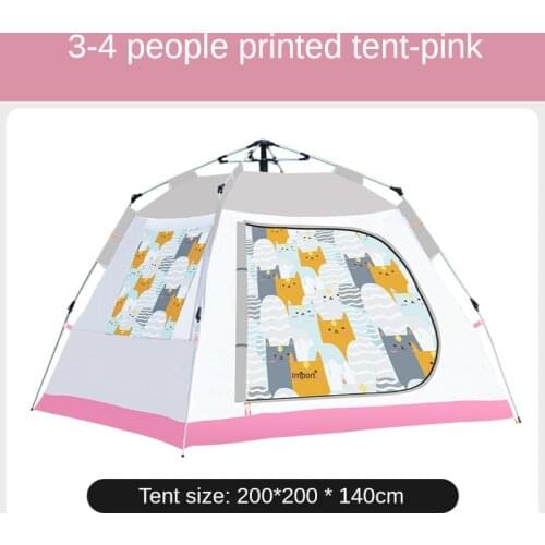 Outdoor Printed kitten Tent Family Portable Children Camping Picnic Wild Beach Folding Tent Three To Four People Wigwam