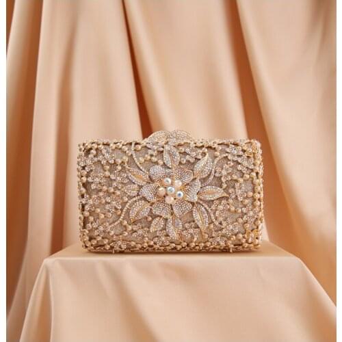 Silver Evening bag Clutch Bags White Rhinestone Gold Metal Clutch Purse Fashion Hard Box Mini Party Minaudiere Chain Clutches