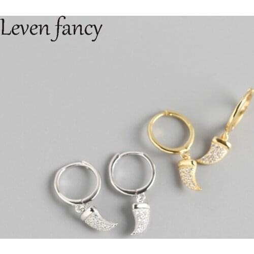 AAA Zircon Crescent Drops 925 Sterling Silver Hinged Hoop Earrings for Men and Women Gold Hypoallergenic Wolf Tooth Earrings