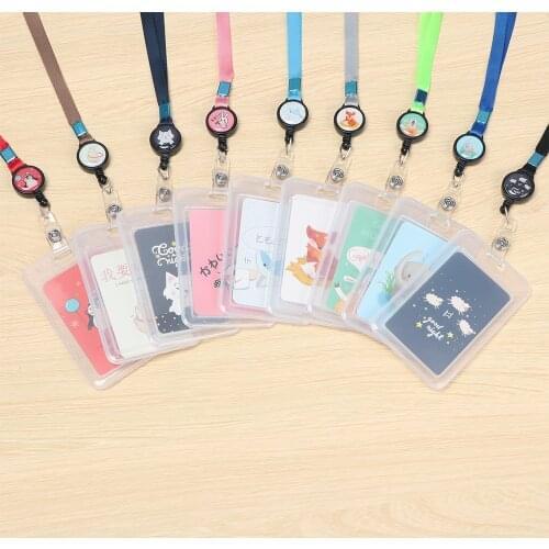 Cute Cartoon Work Card Holder Multifunctional Retractable Name Badge Holder Students Bus Bank Credit Cards Case with Lanyard