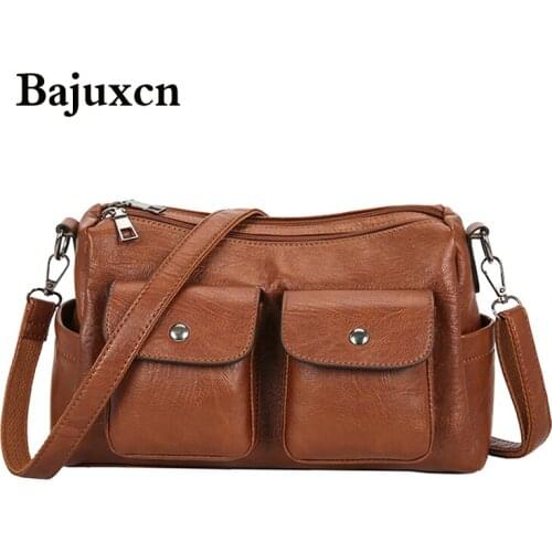 Retro zipper shoulder bag solid color female bag soft leather messenger bag 2021 summer new three-dimensional pocket handbag