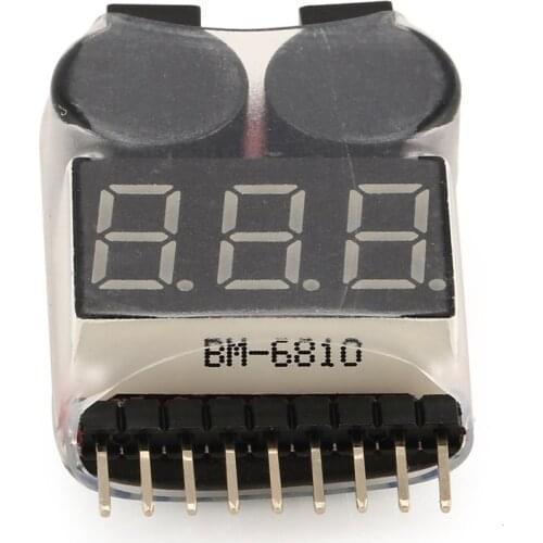 2 IN 1 1-8S Lipo/Li-ion/Fe Battery Voltage Tester Low Voltage Buzzer Alarm Checker Volt Meter Indicator Dual Speaker for RC Toys