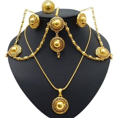 Yulaili Vintage Ethiopia Jewelry Sets Wholesale Necklace Earrings Ring Headwear Accessories for Women Wedding Jewelery Set