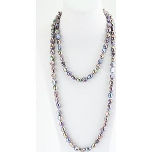 Unique Pearls jewellery Store,8-9mm 60inch Black Baroque Freshwater Pearl Necklace,Charming Bridesmaids Women Gift