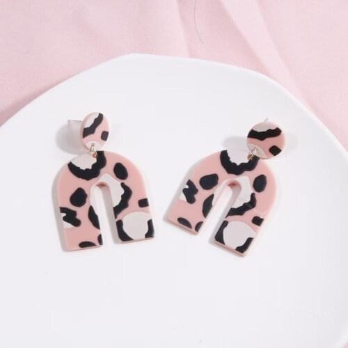 UJBOX Various styles of printed acrylic earrings drops for women pink yellow animal earrings Jewelry accessories wholesale