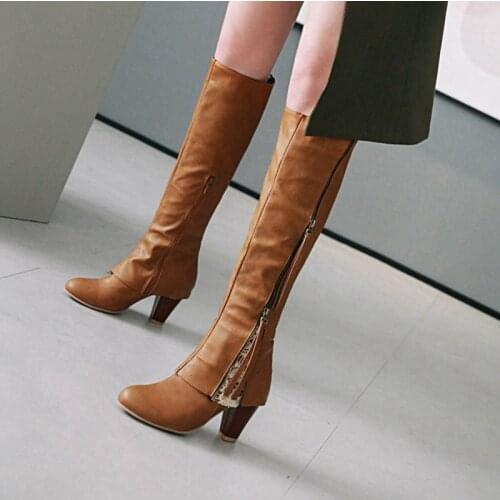 Zapatos De Mujer 2021 Fashion Women Shoes Autumn Winter Round Toe High Heels Zipper Knee Thigh High Boots Plus Size 34-44 7105