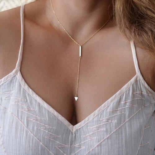 2018 new hot fashion triangle pendant long chain necklace gold option chain ladies necklace