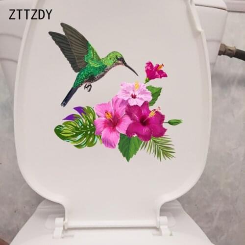ZTTZDY 23.5×24.5CM Hummingbird Hibiscus Flower Branch Fashion Toilet Stickers Home Wall Decoration T2-1330