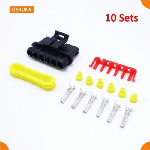 10 Kits New 6 Pin/Way Waterproof Sealed Female Auto Part Electrical Wire Connector Plug AMP 282090-1