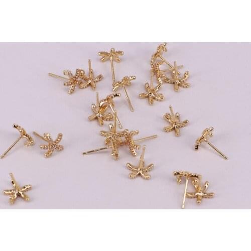 10mm brass starfish ear stud fitting with cz silver pin allergy free high quality gold plated DIY jewelry material accessory