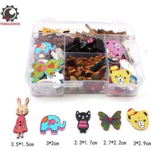 100pcs Cartoon Animals Wooden Buttons Natural Wood 2Holed Fastener Buttons for Sewing Knitting Handcraft Printing Patterns