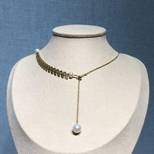 14K Gold Plated Fresh Water Pearl Necklace Wheatear Chain Handmade Jewelry for Women Gift 2020 fashion