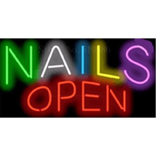 17*14" Nails open NEON SIGN REAL GLASS BEER BAR PUB LIGHT SIGNS store display Restaurant shop beauty and Advertising Lights