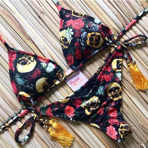 2020 sexy halter retro floral leoprad impressão bandage bikini conjunto maiô das senhoras cintura alta maiô verão beachwear