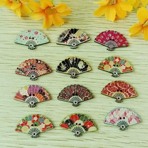 50pcs Fan shape decorative wood buttons 2 holes flatback sewing scrapbooking for craft accessory 19*30mm accessories botones