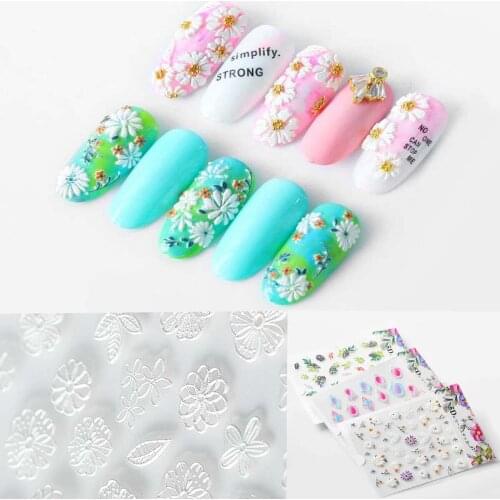 5D Nail Stickers Engraved Lace Flowers Leaves Mixed Pattern Self-adhesive Transfer Decals DIY Nail Art Manicure Decorations